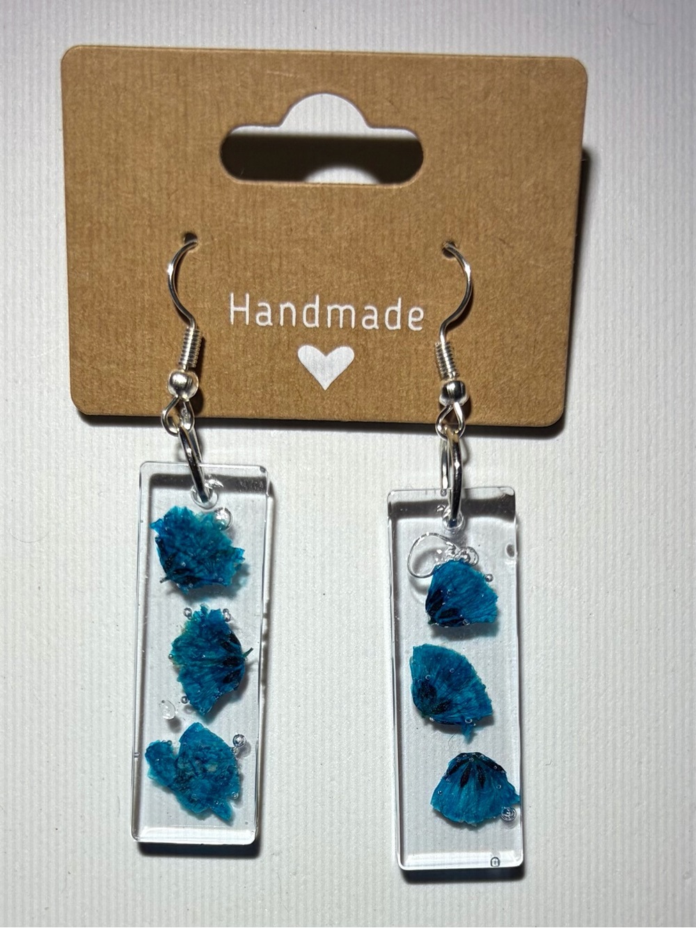 Blue Floral Resin Rectangle Drop Earrings